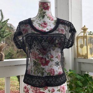 Free People Embroidered Sheer Mesh Top